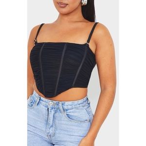 PrettyLittleThings Black Mesh Drop Hem Corset